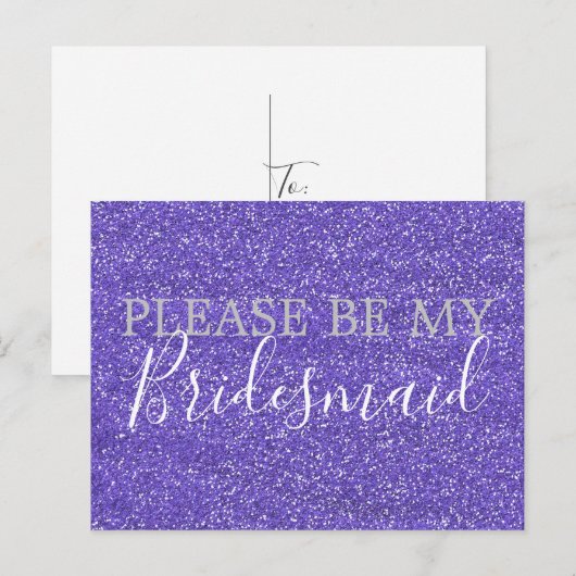 Paarse faux glitter bruidsmeisje voorstel uitnodiging briefkaart (Voorkant / Achterkant)