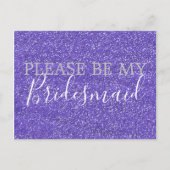 Paarse faux glitter bruidsmeisje voorstel uitnodiging briefkaart (Voorkant)