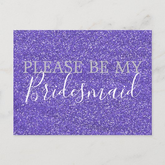 Paarse faux glitter bruidsmeisje voorstel uitnodiging briefkaart (Voorkant)