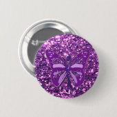 Paarse Faux Glitter Butterfly Awareness Button (Voorkant /achterkant)