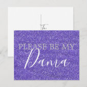 Paarse Faux Glitter Dama Quinceanera Voorstel Uitnodiging Briefkaart (Voorkant / Achterkant)