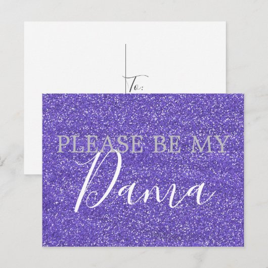 Paarse Faux Glitter Dama Quinceanera Voorstel Uitnodiging Briefkaart (Voorkant / Achterkant)
