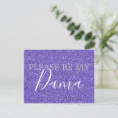 Paarse Faux Glitter Dama Quinceanera Voorstel Uitnodiging Briefkaart (Staand voorkant)