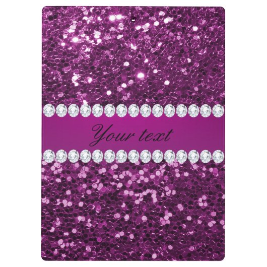 Paarse Faux Glitter en Diamonds Klembord (Achterkant)