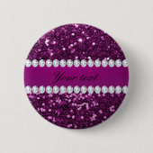 Paarse Faux Glitter en Diamonds Ronde Button 5,7 Cm (Voorkant)