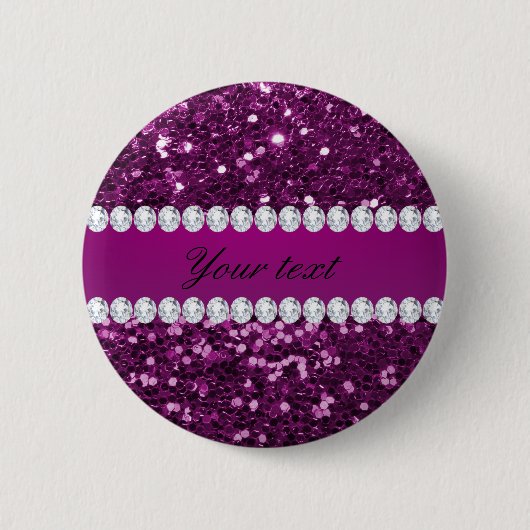 Paarse Faux Glitter en Diamonds Ronde Button 5,7 Cm (Voorkant)