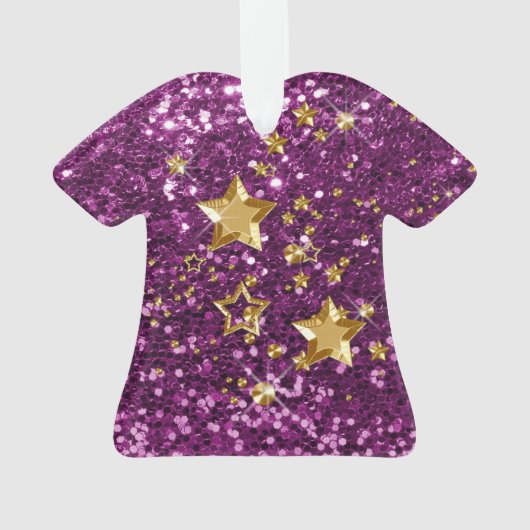 Paarse faux glitter gouden glanzende sterren & Con Ornament (achterkant)