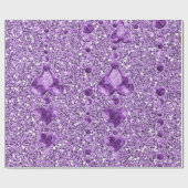 Paarse Faux Glitter & Heart Droplets Cadeaupapier (Vlak)