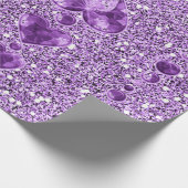 Paarse Faux Glitter & Heart Droplets Cadeaupapier (Hoek)