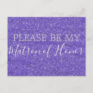 Paarse Faux Glitter Matron of Honor Voorstel Uitnodiging Briefkaart