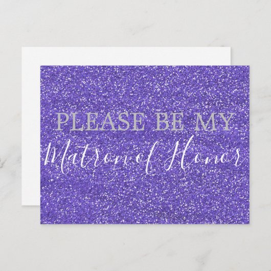 Paarse Faux Glitter Matron of Honor Voorstel Uitnodiging Briefkaart (Voorkant / Achterkant)