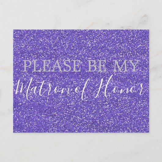 Paarse Faux Glitter Matron of Honor Voorstel Uitnodiging Briefkaart (Voorkant)