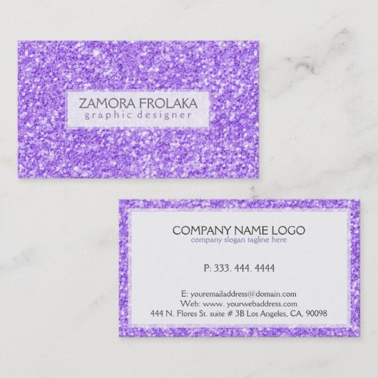 Paarse faux glitter modern design visitekaartje (Voorkant / Achterkant)