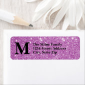 Paarse Faux Glitter Monogram-Return-adreslabels Etiket (Insitu)