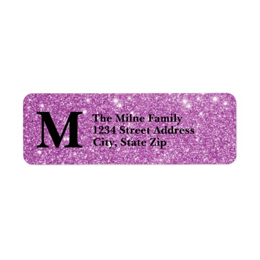 Paarse Faux Glitter Monogram-Return-adreslabels Etiket (Voorkant)