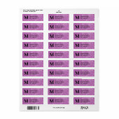 Paarse Faux Glitter Monogram-Return-adreslabels Etiket (Full Sheet)