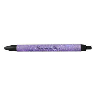 Paarse Faux Glitter Name Zwarte Inkt Pen