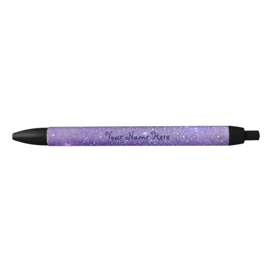 Paarse Faux Glitter Name Zwarte Inkt Pen (Voorkant)