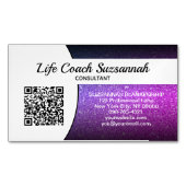 Paarse Faux Glitter Ombre QR Code Professional Magnetisch Visitekaartje (Voorkant)
