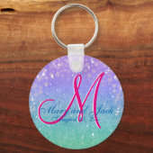 Paarse Faux Glitter Patio Lantern Confetti Glam Sleutelhanger (Voorkant)