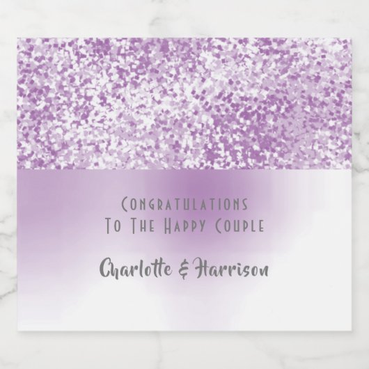Paarse Faux Glitter Patroon Elegant Sparkling Wijnetiket (Enkel label)
