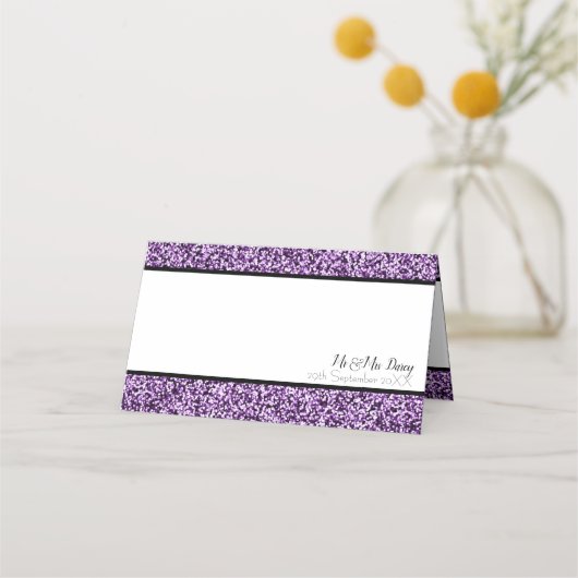Paarse Faux Glitter Place Card Plaatskaartje (Voorkant)