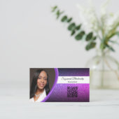 Paarse Faux Glitter Professional Photo QR Code Visitekaartje (Staand voorkant)