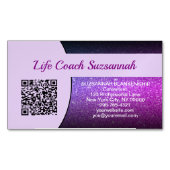 Paarse Faux Glitter QR Code Professional Magnetisch Visitekaartje (Voorkant)