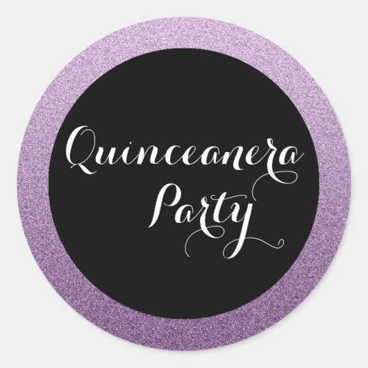 Paarse Faux Glitter Quinceanera Favor Seal Sticker (Voorkant)