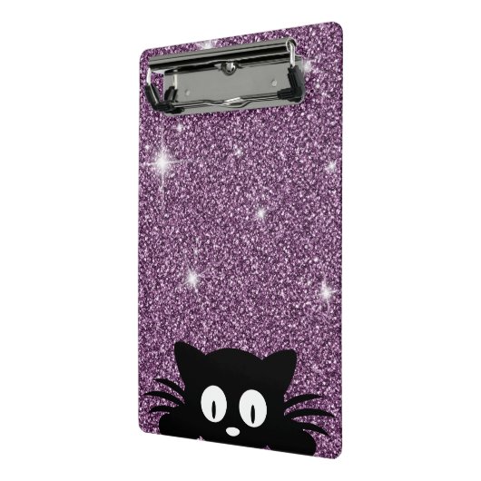 Paarse faux glitter shimmer textuur met kat mini klembord (Angled2)