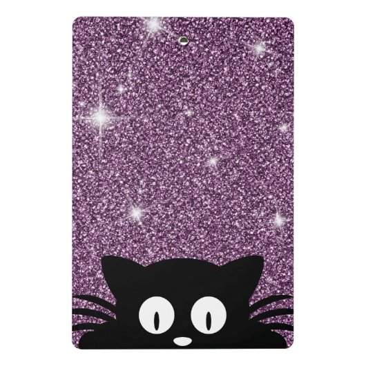 Paarse faux glitter shimmer textuur met kat mini klembord (Achterkant)