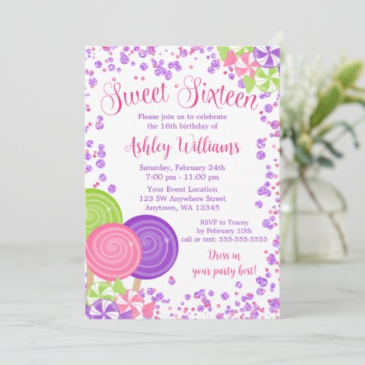 Paarse faux glitter Snoep thema zoet 16 Kaart (Staand voorkant)