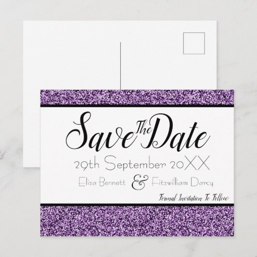 Paarse Faux Glitter sparen het Briefkaart van de D (Voorkant / Achterkant)