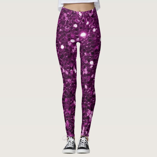 Paarse Faux Glitter Sparkles Leggings (Voorkant)