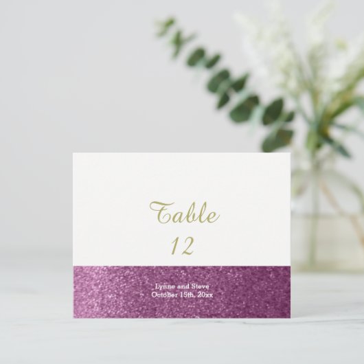 Paarse Faux Glitter Table Kaart (Staand voorkant)