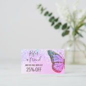 paarse faux glitter vlinder verwijzen naar een vri visitekaartje (Staand voorkant)