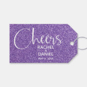 Paarse Faux Glitter Wedding Favor Cadeaulabel (Voorkant (Horizontaal))