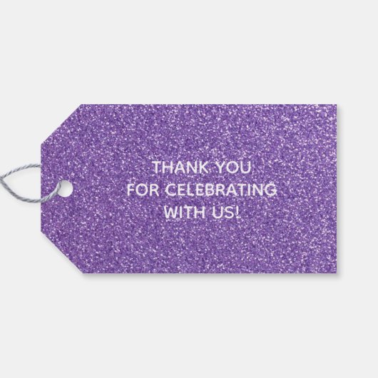 Paarse Faux Glitter Wedding Favor Cadeaulabel (Achterkant Horizontaal)