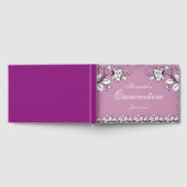Paarse faux glitter witte roos elegante quinceaner gastenboek (Volledig)