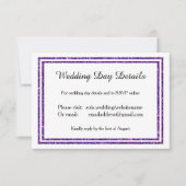 Paarse Faux Glittered Trim - Trouwdag Details RSVP Kaartje (Voorkant)