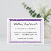 Paarse Faux Glittered Trim - Trouwdag Details RSVP Kaartje (Staand voorkant)