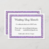 Paarse Faux Glittered Trim - Trouwdag Details RSVP Kaartje (Voorkant / Achterkant)