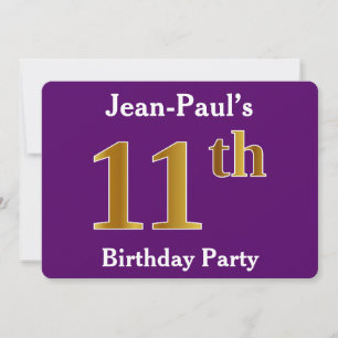 Paarse Faux Gold 11th Birthday Party; eigen naam Kaart