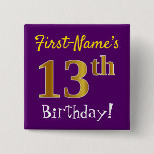 Paarse Faux Gold 13e verjaardag, met aangepaste na Vierkante Button 5,1 Cm