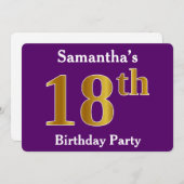 Paarse Faux Gold 18th Birthday Party; Aangepaste n Kaart (Voorkant / Achterkant)