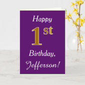 Paarse Faux Gold 1st Birthday + Aangepaste naam Kaart (Gele Bloem)