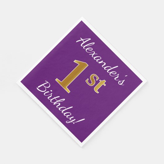 Paarse Faux Gold 1st Birthday + Aangepaste naam Servetten (Hoek)