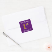 Paarse Faux Gold 1st Birthday + Aangepaste naam Vierkante Sticker (Envelop)
