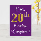 Paarse Faux Gold 20e verjaardag + Aangepaste naam Kaart (Gele Bloem)
