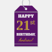 Paarse, Faux Gold 21ste verjaardag + aangepaste na Cadeaulabel (Voorkant)